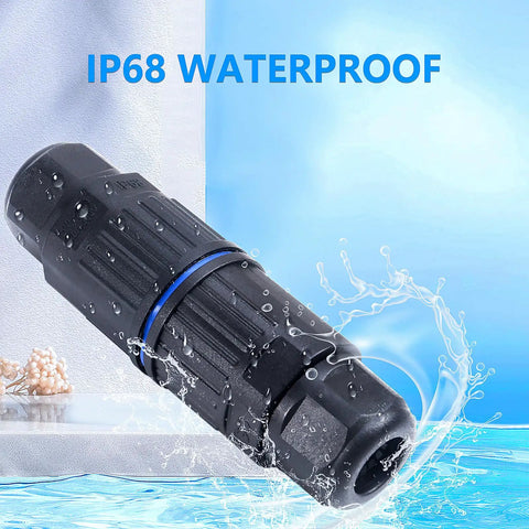 IP68 Waterproof Outdoor Electrical Cable Connector, black with water splash, part of 10 Pack 2 Way Junction Box With Replaceable Lever Connectors.