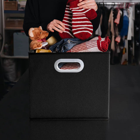 Collapsible Fabric Storage Bins Set Of Six With Sturdy Reinforced Base And Rugged Double Handles For Closets Bedrooms And Nurseries Top Shelf Build Keeps All Your Stuff Securely Put Away Black