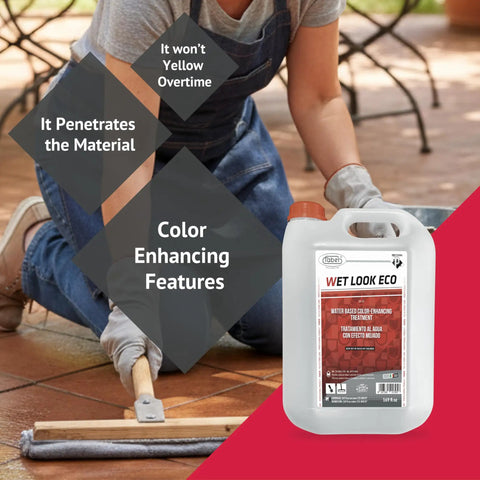 Top Shelf Wet Look Stone Sealer Brings Knockout Color Depth To Porous Masonry with application on brick floor.