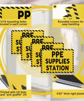4 Pack PPE Supplies Station Sign 10 By 7 Inches Plastic Sign For Workplace With Mounting Holes Indoor Outdoor Construction Yellow With Black Prints Durable PVC