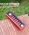 7 In 1 Bike Multitool With Hex Wrenches And Screwdrivers, Ruler, Joint Levers, And Key Ring on wooden surface, built-in storage