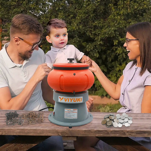 Family sitting around 18 Lb Vibratory Tumbler Polishing Machine For Metal Parts 120V 60Hz Beefy Motor Delivers Smooth Finish