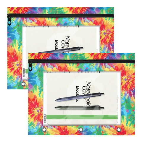 Tie Dye Zippered Coupon Organizer For Binders With Three Grommet Holes Store Card And Rebate Slips Keeper, set of two