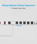 Heavy Duty Metal 8 Outlet Power Strip With 1200J Surge Protector Mountable Wall Mount Desk Strip Wide Spaced Sockets
