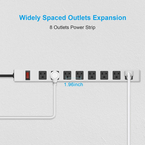 Heavy Duty Metal 8 Outlet Power Strip With 1200J Surge Protector Mountable Wall Mount Desk Strip Wide Spaced Sockets