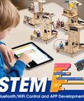 Eight In One STEM Kit For Kids Aged 8 To 16 With ESP32 Smart Home Projects Hands On Coding And Engineering Fun School Crafts DIY Model Building Toys Educational Tech Toys For Birthday And Gift Giving, child using tablet