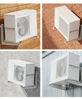 Beefy Heavy Duty Outdoor Wall Mount Bracket For Ductless Mini Split Air Conditioners And Heat Pump Systems, holding unit on wall