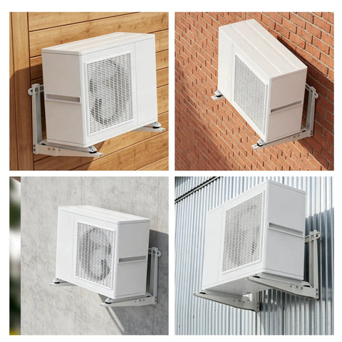 Beefy Heavy Duty Outdoor Wall Mount Bracket For Ductless Mini Split Air Conditioners And Heat Pump Systems, holding unit on wall