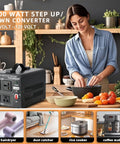 Woman using 2000W Voltage Transformer 120V To 100V And 100V To 120V Step Up Down Power Converter For Japanese High Power Gear In The US in kitchen