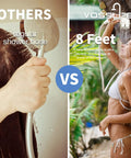 Comparison of regular shower hose and Portable Camping Shower Pump Powered By Four D Batteries, 0.66 Gallons Per Minute Flow, Eight Foot Hose Reaches Every Corner