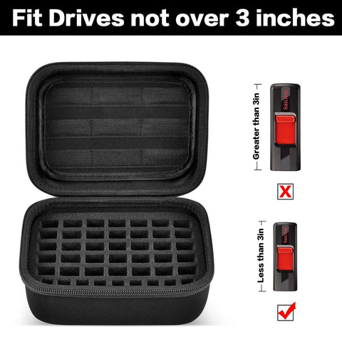 Open Slick Heavy Duty Foam Carry Case For Forty Four Usb Sticks And Nine Sd Cards showing storage for drives under 3 inches.