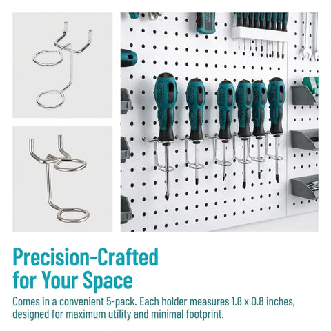 5 Piece Pegboard Screwdriver Holder Set With Double Ring Tool Organizers for Screwdrivers on pegboard wall