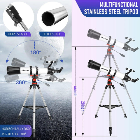Awesome High Powered 90mm Aperture Refractor Telescope For Adults With 800mm Focal Length on AZ Mount with stainless tripod