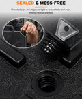 Universal Motorcycle Low Profile Oil Drain Pan With 10 Quart Capacity, threaded caps for secure sealing, black ABS plastic