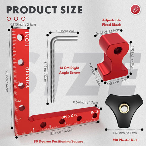 Dimensions of 90 Degree Corner Clamp Set With Aluminum Right Angle Squares 4 Clamps and 4 Squares for Framing Cabinets