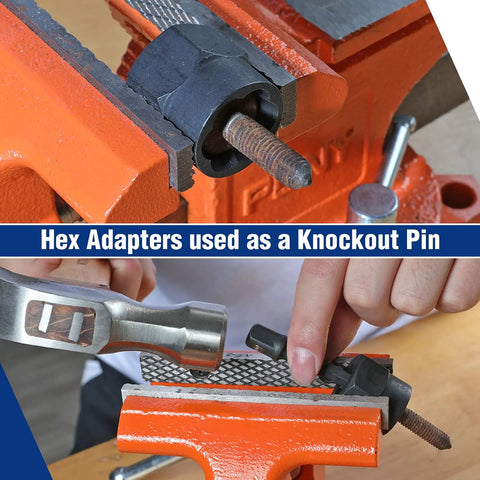 Fifteen-Piece Bolt And Nut Remover Set for Stripped, Damaged, Rounded Off, Rusted Bolts used in vice with hex adapter