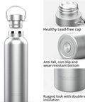 Heavy Duty 34oz Vacuum Insulated Stainless Steel Water Bottle with a lead-free cap and rugged double wall insulation details.