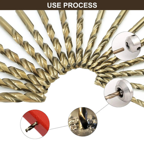 Cobalt Drill Bit Set 115 Piece Set M35 High Speed Steel Twist Jobber Bits for Hardened Steel Use Process Diagram