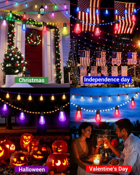 Outdoor 50ft Smart RGBw String Lights With Waterproof Rope Fairy Lights Bluetooth App Remote Control for holiday themes