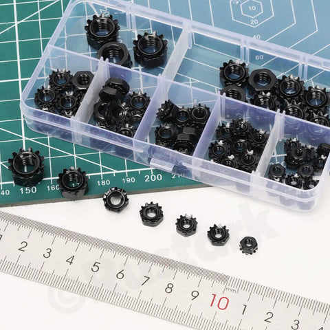 Must Have Keps Lock Nut Kit 75Pcs 8 Sizes 304 Stainless Steel With External Tooth Washers Black Hex Nuts for Machinery