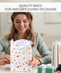 Woman using Grab And Go Medium Sized Gift Bag Set With Handles, 9 Inch, Includes Matching Tissue Paper, Cards, Stickers, And Envelopes.