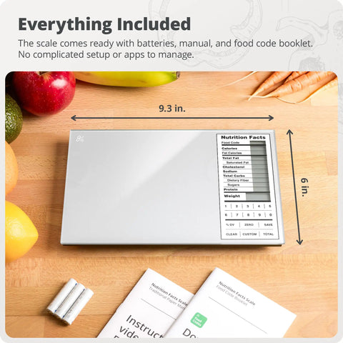 Meal-Prep Go-To Food Scale With Built-In Nutrition Calculator No App Needed 2000 Preloaded Food Codes on kitchen table