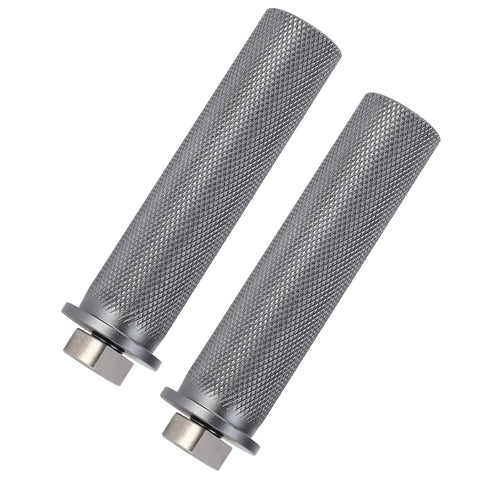 Two Rock Solid 20mm Bench Dogs Aluminum Alloy Workbench Stops in close-up angle, showing texture and design for woodworking.