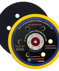 Rock Solid 6 Inch Hook And Loop DA Sander Backing Plate Pad with six hole pattern, medium density polyurethane foam, low profile beveled edge.
