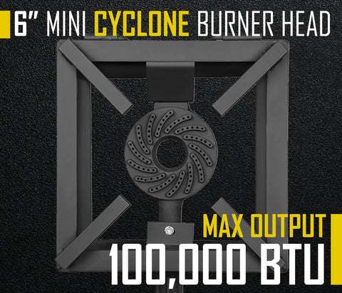 6 inch mini cyclone burner head with 100,000 BTU output for 12 Inch Block Burner Propane Outdoor Cooker With 100,000 BTU Output For Home Brewing, Camping, Tailgating, And Backyard Grilling, Lightweight About 9 Lbs, Cyclone Burner Heads For Even Heat And Quick Boil Your Go-To Outdoor Kitchen Power