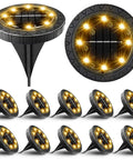 Warm White Solar Disk Lights Dope 12 Pack Outdoor LED Garden Pathway Lighting Waterproof For Landscape Patio Yard Walkway