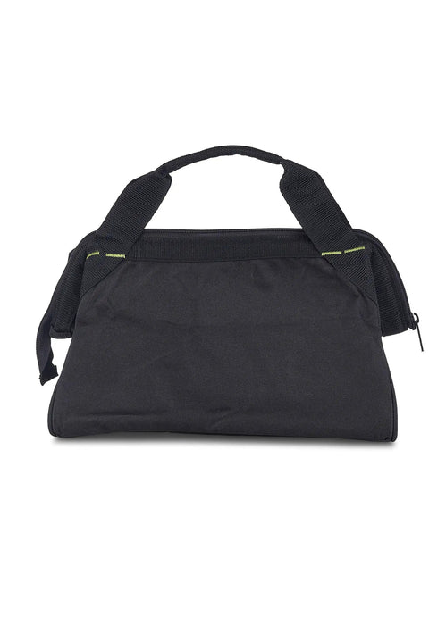 Durable 13 Inch Tool Bag With Water Resistant Exterior For Pros And Contractors, front view showing handle and black material