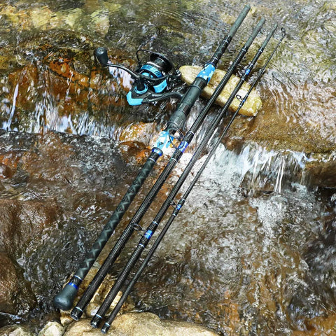 Surf Fishing Rod And Reel Combo 4 Piece MH Heavy Saltwater Performance Gear With 12 Foot Blue Graphite Rod And 5000 Size Spinning Reel