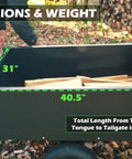 Beefy 400 LB Capacity Tow Behind ATV Trailer Steel Dump Cart With 10 Cubic Feet Bed showing dimensions 40.5 in x 26.8 in x 31 in