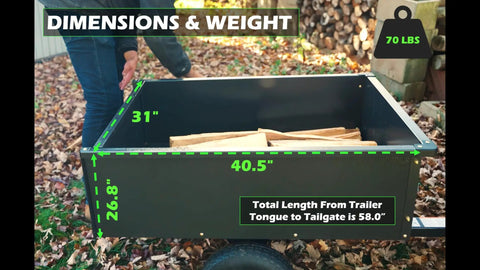 Beefy 400 LB Capacity Tow Behind ATV Trailer Steel Dump Cart With 10 Cubic Feet Bed showing dimensions 40.5 in x 26.8 in x 31 in
