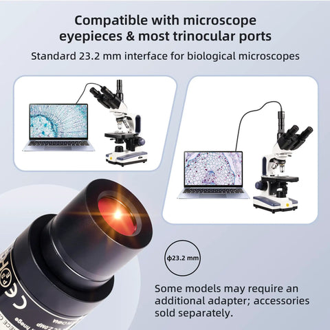 2MP 1080P Digital Eyepiece Microscope Camera For 23.2mm Eyepieces And Most Trinocular Phototubes With S Viewer For Measuring And Annotation Compatible With Windows 7 To 11 And macOS Hands Free Live View For Teaching QC And Lab Use attached to microscope eyepiece