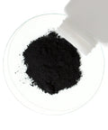 Powdered Graphite Dry Lubricant, 99.9 Percent ACS Grade Purity, Fine 325 Mesh Powder as seen from bottle onto clear plate