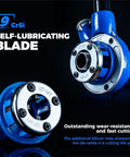 Close-up of self-lubricating blade from the All In One Ratcheting Pipe Threader Kit With 6 NPT Dies 1/4 Inch to 1-1/4 Inch handy DIY ready portable manual threading tool set.