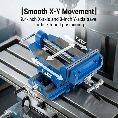 6 Inch Cross Slide Drill Press Vise Built Like A Tank With Nine Point Four In X Axis Travel And Eight In Y Motion for precision positioning.