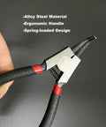 Close-up of 4 Piece Snap Ring Pliers Set Mini Internal And External Circlip Pliers With Straight And Bent Jaw, alloy steel, ergonomic handle.