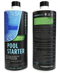 Front and back of Easy Breezy Pool Opening Kit With 16oz Enzyme Opener For Up To 15,000 Gallons, pool chemicals bottles