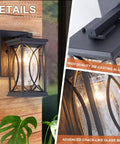 Outdoor Wall Lanterns With Dusk To Dawn Sensor Sleek Black Aluminum Exterior Light Fixture With Crack Like Glass Durable IP65 Waterproof Sconce For Porch