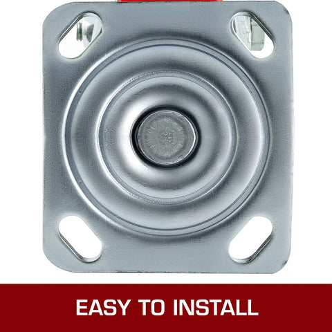 6 Inch Heavy Duty Caster Wheels Set Of 4 With 2 Rigid And 2 Swivel Casters And Side Brake Durable Polyurethane Wheels On Iron Core Plate close-up