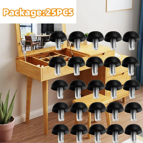 Adjustable M8 Furniture Leg Levelers With Stainless Steel Screws, non-marking nylon base, package of 25 on furniture setup