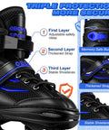 Adjustable Kids Inline Skates For Boys And Girls Aged 4 To 12 With Lit Up Wheels, triple protection layers detail view.