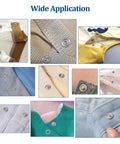 200 Sets Snap Button Kit With 10 Colors Metal Snaps Pliers And Fastener Parts shown on various clothing materials