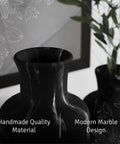 Black Marble Look Vase Set With Dope Matte Resin Finish, Modern Home Decor, close-up showing handmade quality and design