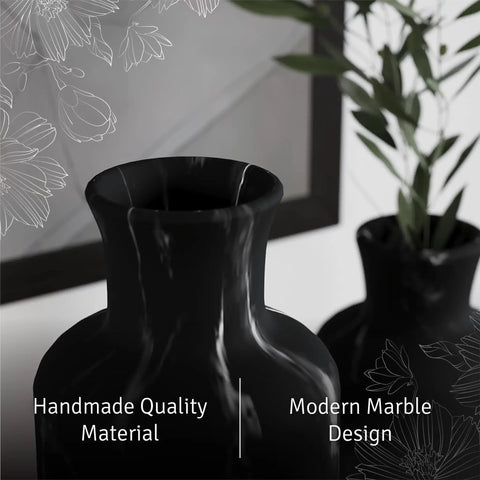 Black Marble Look Vase Set With Dope Matte Resin Finish, Modern Home Decor, close-up showing handmade quality and design