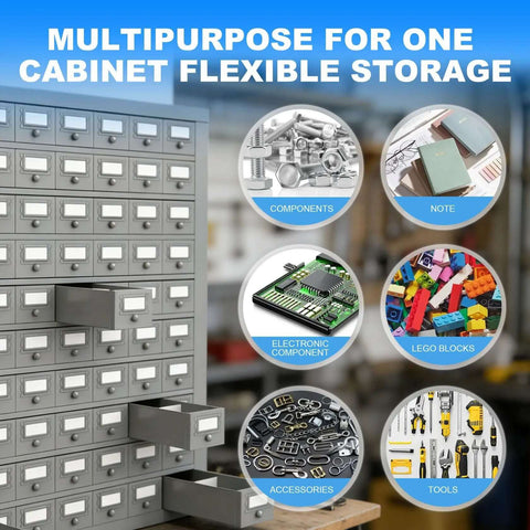 100-Drawer Cold Rolled Steel Storage Cabinet With Divider And 10-Tier Tool Organizer Rack For Hardware Nuts And Bolts And Bins in workshop