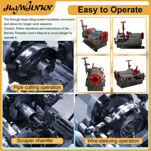 Plug And Play Heavy Duty Electric Pipe Threader Machine 1/2 To 3 Inch With Npt Dies 110V features pipe cutting and wire-sleeving operations.