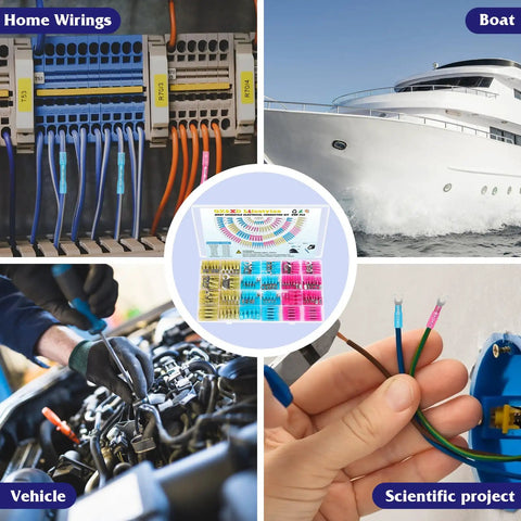 Waterproof Marine Grade Heat Shrink Wire Connector Kit 250 Pieces in use for home, boat, vehicle, and scientific projects.